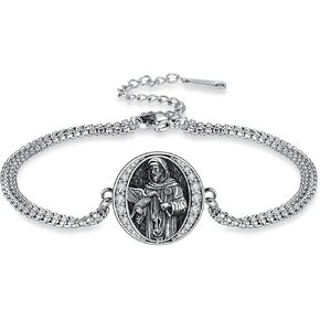 YINHONGSAM Double Chain Saint Benedict Medal Bracelet, 925 Sterling Silver Religious Pendant, Amulet Protection Jewelry Gift for Men Women in Saudi Arabia