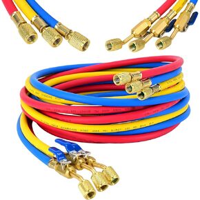 2025 Upgrade 29986 Plus II 1/4" HVAC Hose with Compact Ball Valve. Refrigerant Hose with Standard 1/4“ Flare Fittings, 800 PSI Working Pressure for Common Refrigerants. 72", Yellow/Red/Blue (3-Pack) in Kuwait