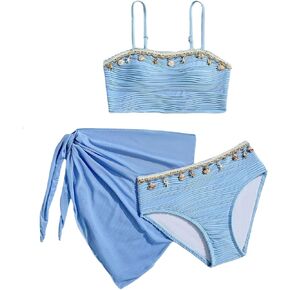 SHENHE Girl's Swimsuits 3 Piece Seashell Spaghetti Strap Textured Bathing Suit with Cover Up in Kuwait