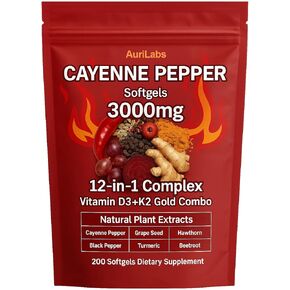 Cayenne Pepper Softgels - Enhanced with Vitamin D3+K2 Complex - Features Grape Seed, Hawthorn & Beetroot Extracts - Herbal Supplement (1) in Saudi Arabia