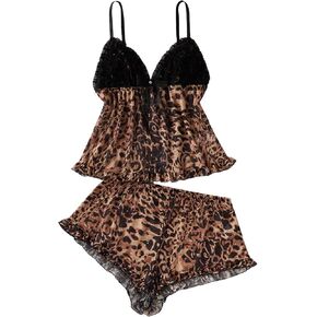 GORGLITTER Women's Plus Size Sexy Leopard Cheetah Print Pajama Set Lace Mesh Cami Top Shorts Sleep Sets in Saudi Arabia