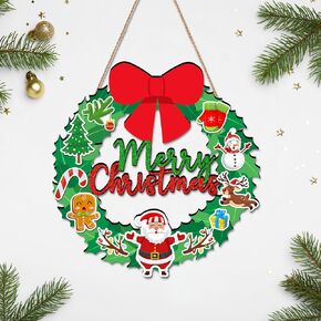 Merry Christmas Wreath Hanging Sign For Front Door, Wooden Welcome Sign With Christmas Tree For Festive Office Rustic Farmhouse Wall Window Decoration (Wreath) in Saudi Arabia