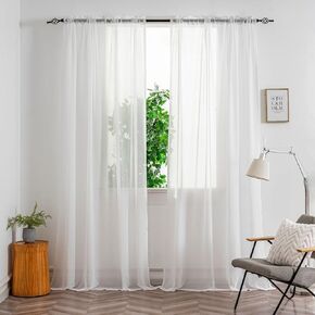 AIDUOMAER White Sheer Curtains 90 Inch Length 2 Panels, Light Filtering Rod Pocket & Clip Ring Compatible Drapes, Privacy Sheers for Bedroom, Living Room & Dining Room, Each Panel 50" W x 90" L in Saudi Arabia