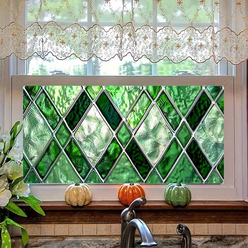 Decorative Window Film 39.3x17.7 Inch Static Cling Frosted Privacy Film for Window Glass Door Bathroom Kitchen Diamond Pattern No Glue Adhesive-Free Glass Decor in Kuwait