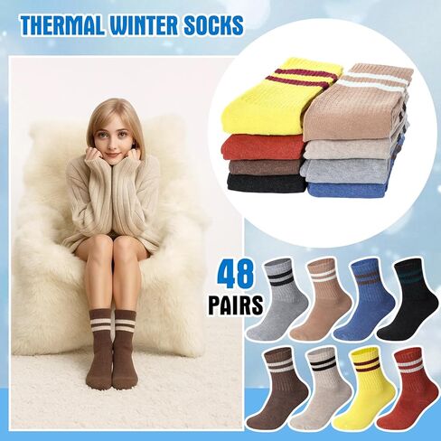 Cutecrop 48 Pairs Women Socks Bulk Thermal Warm Winter Cozy Thick Hiking Boot Crew Socks Fuzzy Comfy Work for Ladies Gifts in Saudi Arabia