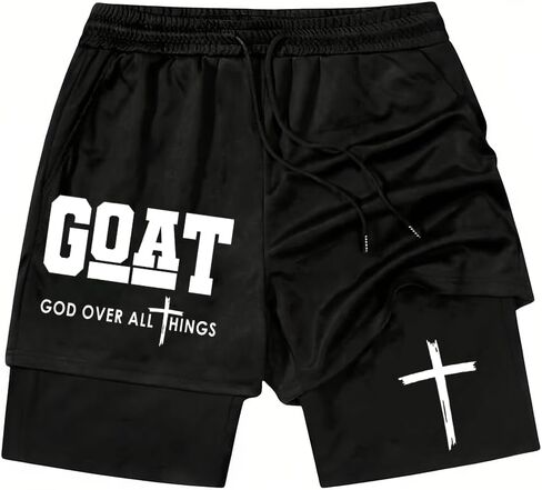 Mens Graphic God Over All Things Shorts Christian Jesus Cross Track Shorts in Saudi Arabia