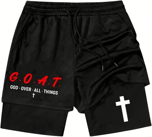 شورت رجالي جرافيك God Over All Things، شورت كريستيان يسوع كروس تراك in Kuwait
