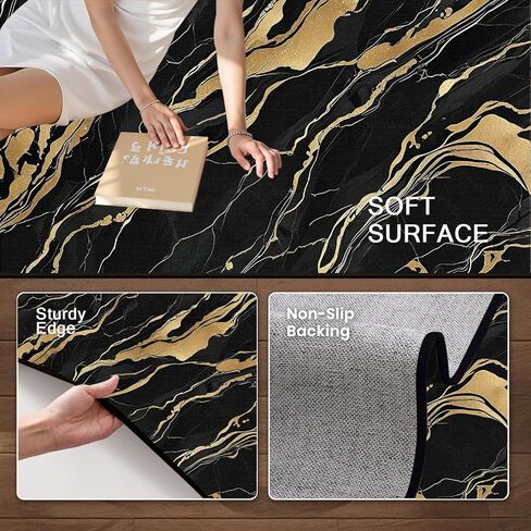Lveesto Black and Gold Rug for Living Room, 5'x7' Washable Marble Rug for Bedroom and Dining Room, Modern Aesthetic Abstract Carpet Cashmere Black Gold Marble Carpet for Home Decor in Saudi Arabia