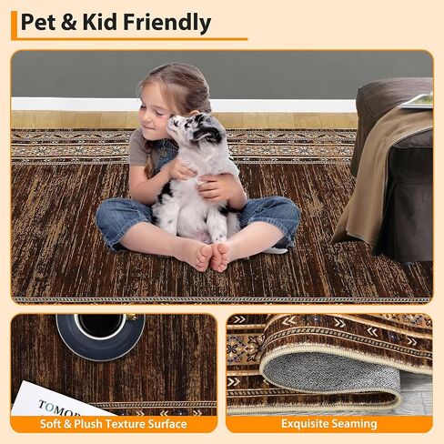 COZYLOOM Runner Rugs Non Slip, Hallway Rug 2x6 Washable Modern Geometric Border Accent Rug Stain-Resistant Floor Cover Mats for Living Room Bathroom Entryway ‎Laundry Room Kitchen, Red Brown in Saudi Arabia