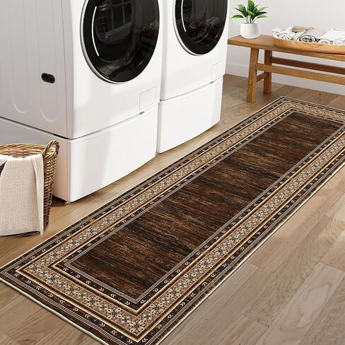 COZYLOOM Runner Rugs Non Slip, Hallway Rug 2x6 Washable Modern Geometric Border Accent Rug Stain-Resistant Floor Cover Mats for Living Room Bathroom Entryway ‎Laundry Room Kitchen, Red Brown in Saudi Arabia