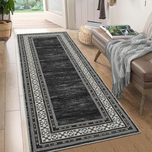 COZYLOOM Runner Rugs Non Slip, Hallway Rug 2x6 Washable Modern Geometric Border Accent Rug Stain-Resistant Floor Cover Mats for Living Room Bathroom Entryway ‎Laundry Room Kitchen, Red Brown in Saudi Arabia