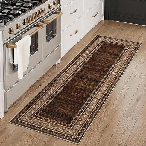 COZYLOOM Runner Rugs Non Slip, Hallway Rug 2x6 Washable Modern Geometric Border Accent Rug Stain-Resistant Floor Cover Mats for Living Room Bathroom Entryway ‎Laundry Room Kitchen, Red Brown in Saudi Arabia
