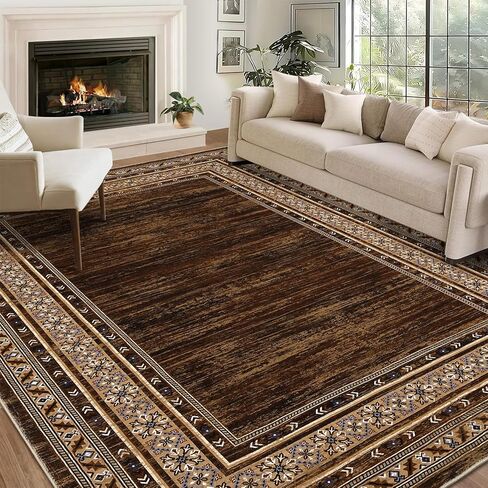 COZYLOOM Runner Rugs Non Slip, Hallway Rug 2x6 Washable Modern Geometric Border Accent Rug Stain-Resistant Floor Cover Mats for Living Room Bathroom Entryway ‎Laundry Room Kitchen, Red Brown in Saudi Arabia