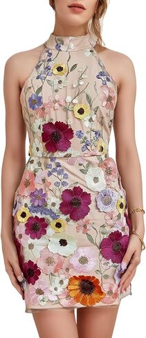 Hater Flower Appliques Homecoming Dresses for Teens Short Mock Neck Bodycon Prom Party Gowns DR0562 in Saudi Arabia