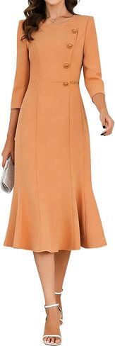 ZEEJINNG Women 3/4 Sleeve Formal Dress Fishtail Midi Work Business Wedding Guest Cocktail Party Dresses in Saudi Arabia