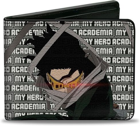 محفظة My Hero Academia بإبزيم، ثنائية الطي، وضعية رأس ممحاة My Hero Academia مع نص وشعار أسود، جلد نباتي in Saudi Arabia