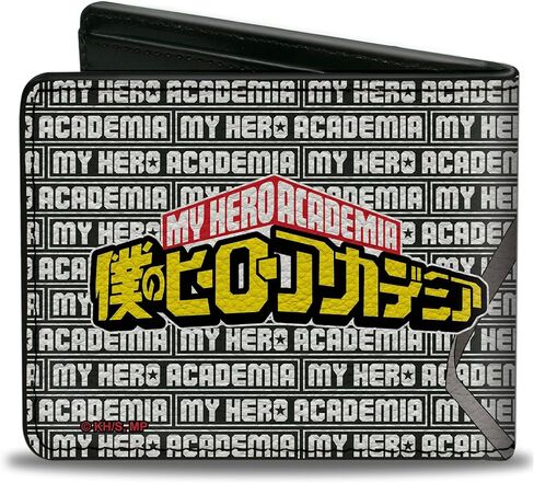 محفظة My Hero Academia بإبزيم، ثنائية الطي، وضعية رأس ممحاة My Hero Academia مع نص وشعار أسود، جلد نباتي in Saudi Arabia