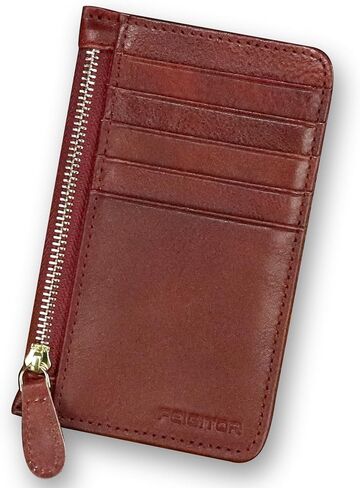 FEIGITOR Genuine Leather Slim Wallet for Women and Men Credit Card Holder with RFlD Blocking Vintage Full Grain Leather Zip Purse Card Cases Money Clip (Red) in Saudi Arabia