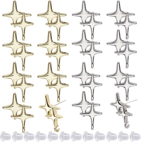 Sunnyclue 1 Box 100PCS Star Encring Posts 24K Gold Plated and Sterling Silver Plenting Earrings Accorings with Stars Stars Starring for Making Jewelry Making Accessories Diy Dangle Strains in Saudi Arabia