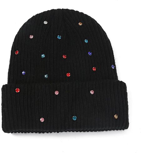 Julpsk Luxury Shiny Rhinestone Beanie Winter Daily Cuffed Ribbed Knit Hat for Women Men in Saudi Arabia