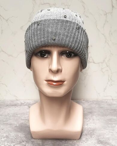 Julpsk Luxury Shiny Rhinestone Beanie Winter Daily Cuffed Ribbed Knit Hat for Women Men in Saudi Arabia