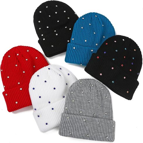Julpsk Luxury Shiny Rhinestone Beanie Winter Daily Cuffed Ribbed Knit Hat for Women Men in Saudi Arabia