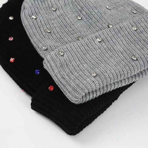 Julpsk Luxury Shiny Rhinestone Beanie Winter Daily Cuffed Ribbed Knit Hat for Women Men in Saudi Arabia