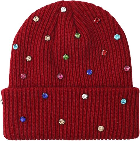 Julpsk Luxury Shiny Rhinestone Beanie Winter Daily Cuffed Ribbed Knit Hat for Women Men in Saudi Arabia
