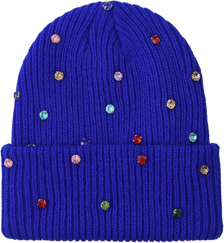 Julpsk Luxury Shiny Rhinestone Beanie Winter Daily Cuffed Ribbed Knit Hat for Women Men in Saudi Arabia