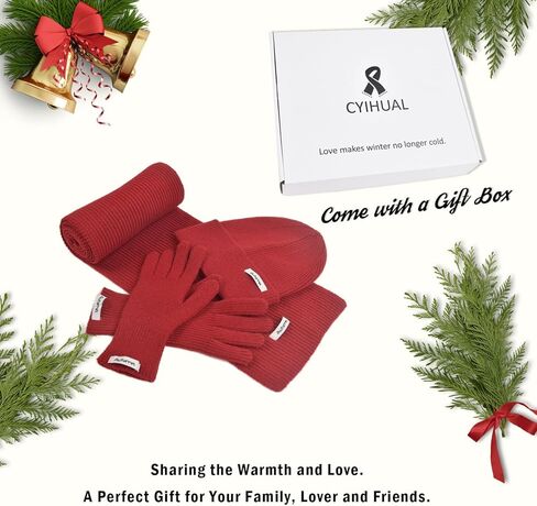 Cyihual Winter Beanie Hat Knit Scarf Touchscreen Gloves Set for Women Gift Set in Saudi Arabia