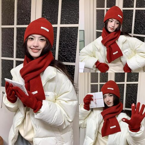 Cyihual Winter Beanie Hat Knit Scarf Touchscreen Gloves Set for Women Gift Set in Saudi Arabia