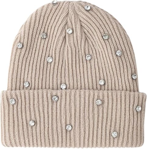 Julpsk Luxury Shiny Rhinestone Beanie Winter Daily Cuffed Ribbed Knit Hat for Women Men in Saudi Arabia