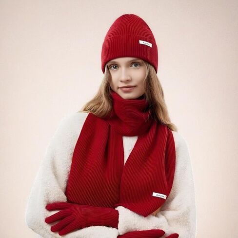 Cyihual Winter Beanie Hat Knit Scarf Touchscreen Gloves Set for Women Gift Set in Saudi Arabia