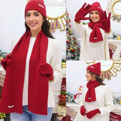 Cyihual Winter Beanie Hat Knit Scarf Touchscreen Gloves Set for Women Gift Set in Saudi Arabia