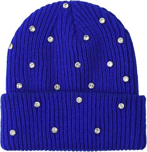 Julpsk Luxury Shiny Rhinestone Beanie Winter Daily Cuffed Ribbed Knit Hat for Women Men in Saudi Arabia