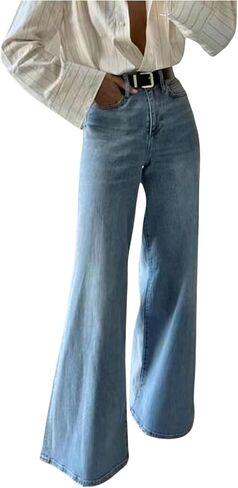 GORGLITTER Women's Wide Leg Jeans High Waisted Stretchy Trendy Denim Pants with Pockets in Saudi Arabia