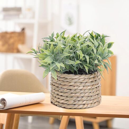 Artificial Plants with Seagrass Handwoven Planters, Farmhouse Indoor Greenery for Home Office Room Desk Decor or Gift (Little Leaf, 13x7.8cm) in Saudi Arabia