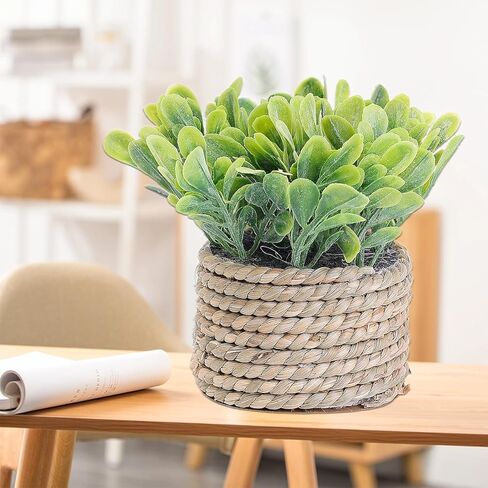 Artificial Plants with Seagrass Handwoven Planters, Farmhouse Indoor Greenery for Home Office Room Desk Decor or Gift (Little Leaf, 13x7.8cm) in Saudi Arabia