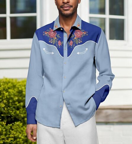 Men's Western Cowboy Shirt Casual Button Down Long Sleeve Shirts in Saudi Arabia
