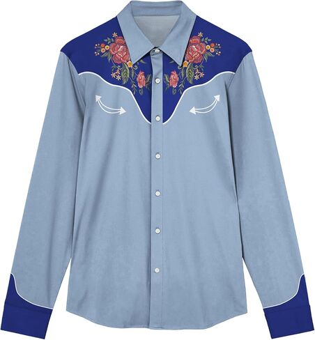 Men's Western Cowboy Shirt Casual Button Down Long Sleeve Shirts in Saudi Arabia