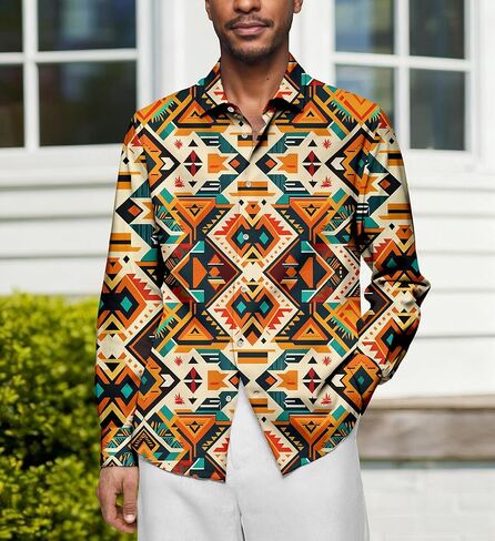Men's Western Cowboy Shirt Casual Button Down Long Sleeve Shirts in Saudi Arabia