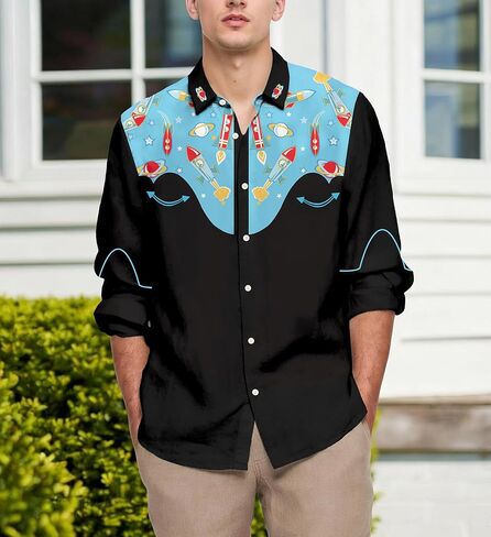 Men's Western Cowboy Shirt Casual Button Down Long Sleeve Shirts in Saudi Arabia