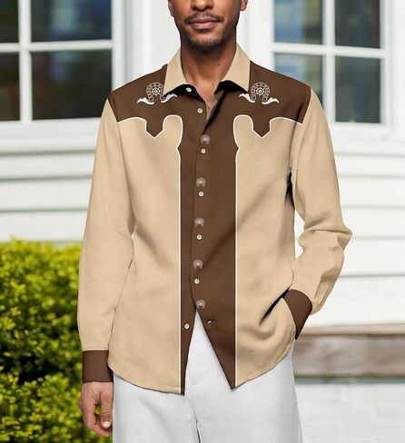 Men's Western Cowboy Shirt Casual Button Down Long Sleeve Shirts in Saudi Arabia