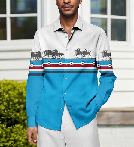 Men's Western Cowboy Shirt Casual Button Down Long Sleeve Shirts in Saudi Arabia