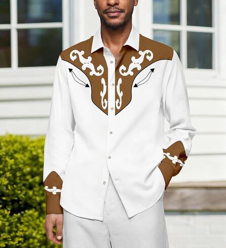 Men's Western Cowboy Shirt Casual Button Down Long Sleeve Shirts in Saudi Arabia