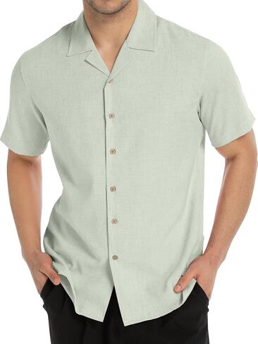 Tmeefee Linen Shirts for Men Casual Short Sleeve Button Down Shirt Cool Summer Beach Wedding Vacation Tops in Saudi Arabia