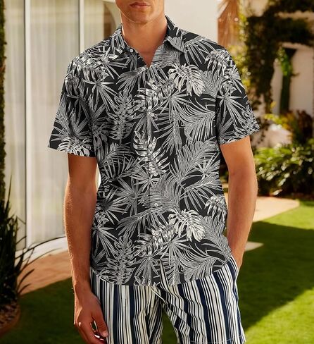 Men's Hawaiian Shirt Short Sleeve Tropical Button Down Casual Summer Beach Vacation Shirts in Saudi Arabia