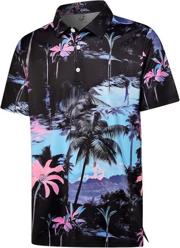 Hardaddy Men's Polo Hawaiian Floral Printed Moisture Wicking Dry Fit Short Sleeve Collared Golf Shirts in Saudi Arabia