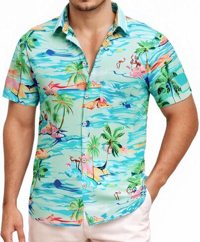 XPIZH Hawaiian Shirt for Men Short Sleeve Button Down Shirt Tropical Print Casual Shirt for Beach Vacation Summer Party in Saudi Arabia