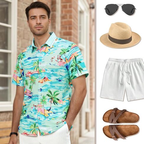 XPIZH Hawaiian Shirt for Men Short Sleeve Button Down Shirt Tropical Print Casual Shirt for Beach Vacation Summer Party in Saudi Arabia
